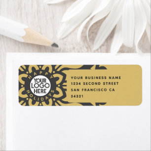 Happy Holidays Business Logo Snowflake Gold