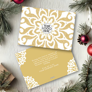 Happy Holidays Business Logo Snowflake Gold  Holiday Card