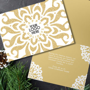 Happy Holidays Business Logo Snowflake Gold Holiday Card