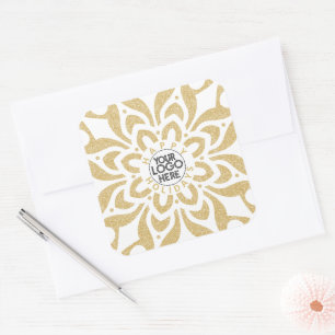 Happy Holidays Business Logo Snowflake Gold  Square Sticker