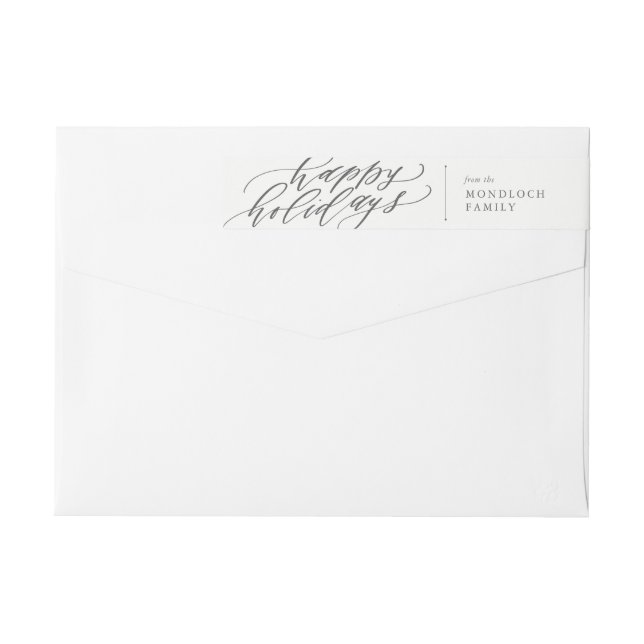 Happy Holidays Calligraphy Envelope Wrap Wrap Around Label (Back)