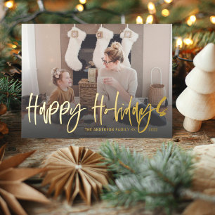 Happy Holidays Calligraphy Gold Photo Christmas P Postcard