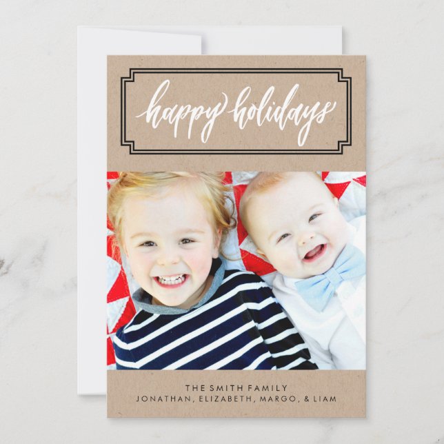 Happy Holidays Calligraphy Kraft Photo Card (Front)