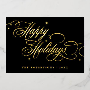 Happy Holidays Calligraphy Photo Family Name card
