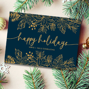 Happy Holidays Calligraphy Script Business   Gold Holiday Card