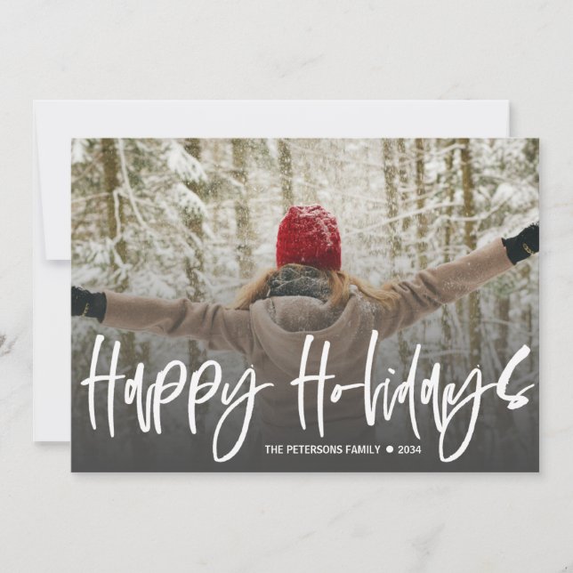  Happy Holidays Calligraphy White Photo Christmas Holiday Card (Front)