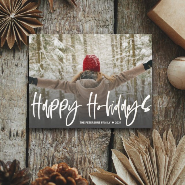  Happy Holidays Calligraphy White Photo Christmas  Postcard (Creator Uploaded)