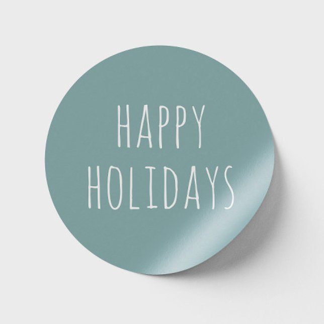 Happy Holidays | Calm Muted Blue Grey Christmas Classic Round Sticker (Creator Uploaded)