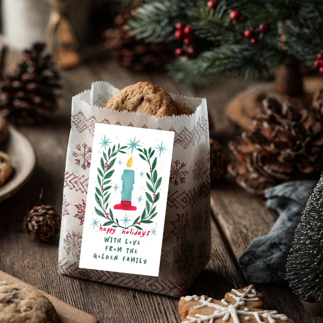 Happy Holidays Candle Hand Drawn CUSTOM Gift (Happy Holidays Candle Hand Drawn CUSTOM Gift Label Sticker
)