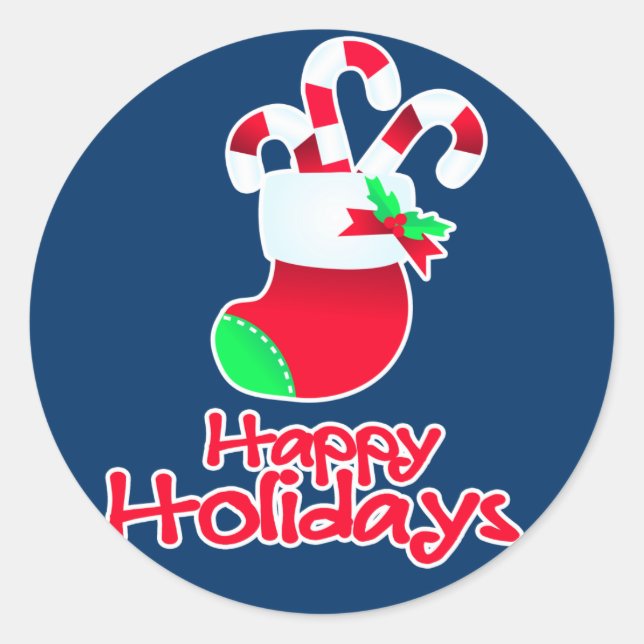 Happy holidays candy boot blue stickers (Front)