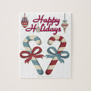 Happy Holidays Candy Cane Heart Jigsaw Puzzle