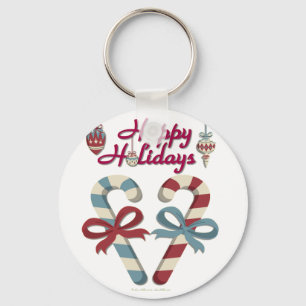 Happy Holidays Candy Cane Heart Key Ring