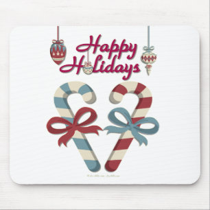 Happy Holidays Candy Cane Heart Mouse Mat