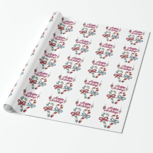 Happy Holidays Candy Cane Heart Wrapping Paper