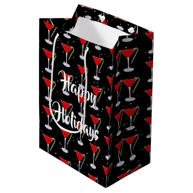 Happy Holidays Candy Cane Martini  Medium Gift Bag (Front Angled)