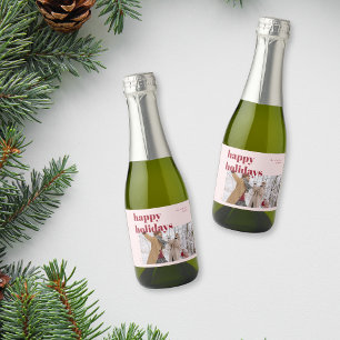 Happy Holidays Candy Cane Photo Sparkling Wine Label