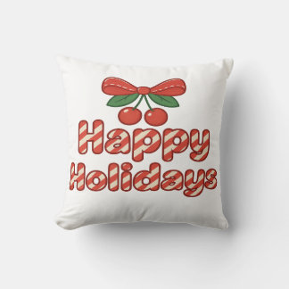 Happy Holidays Candy Cane Typography – Cute Xmas Cushion