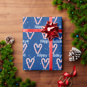 Happy Holidays Candy Cane with Snowflakes  Wrapping Paper