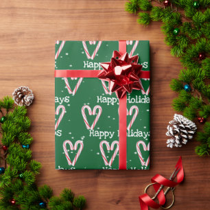 Happy Holidays Candy Cane with Snowflakes Wrapping Paper