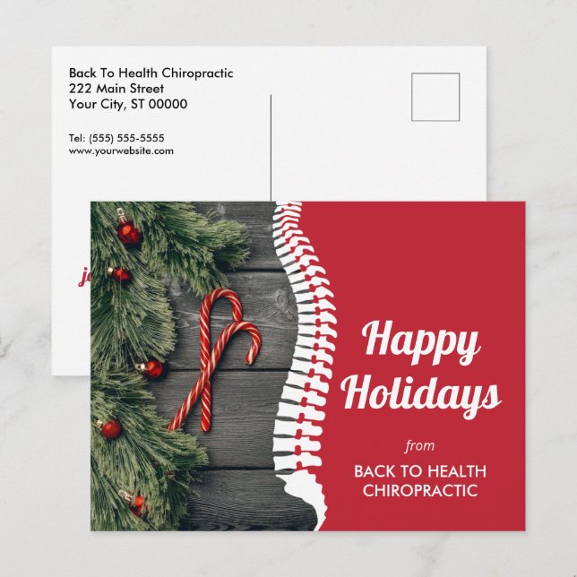 Happy Holidays Candy Canes Chiropractic Holiday Postcard (Front/Back)
