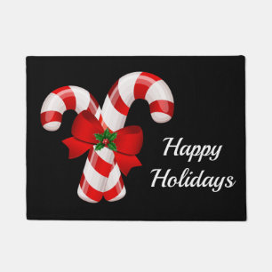 Happy Holidays Candy Canes Christmas Doormat