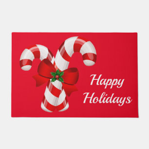 Happy Holidays Candy Canes Christmas Doormat