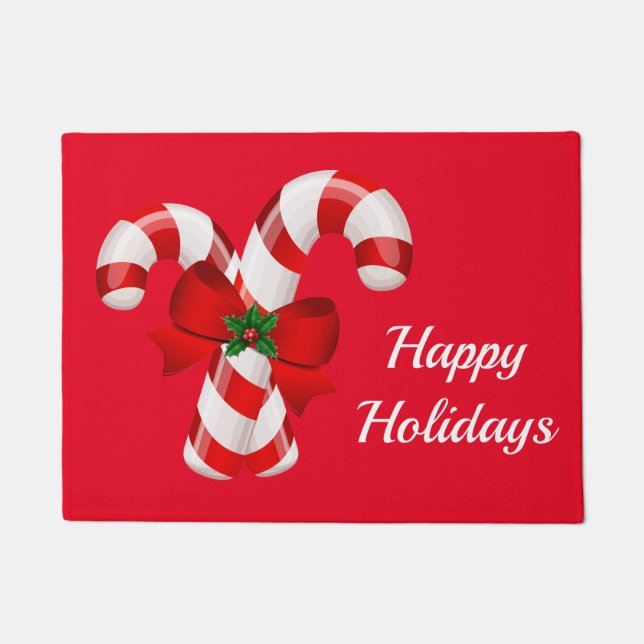 Happy Holidays Candy Canes Christmas Doormat (Front)