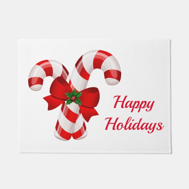 Happy Holidays Candy Canes Christmas Doormat (Front)
