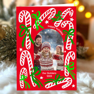 Happy Holidays Candycanes CUSTOM PHOTO Christmas Holiday Card