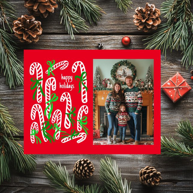 Happy Holidays Candycanes CUSTOM PHOTO Christmas Holiday Postcard (Happy Holidays Candycanes CUSTOM PHOTO Christmas Holiday Postcard
)