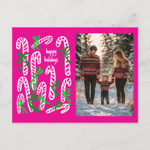 Happy Holidays Candycanes CUSTOM PHOTO Christmas Holiday Postcard