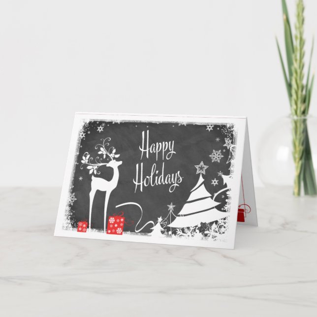 Happy Holidays Card | Faux Chalkboard, Deer (Front)