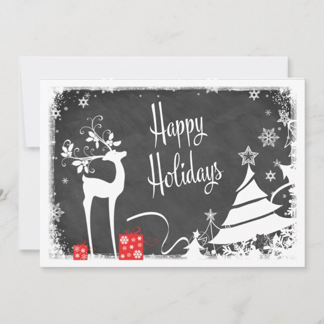 Happy Holidays Card | Faux Chalkboard, Deer (Front)