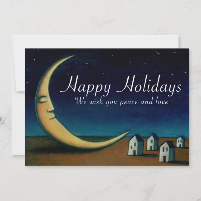 Happy Holidays Card Night Sky with Crescent Moon  (Front)