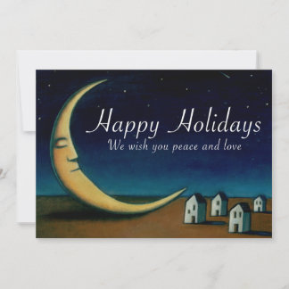 Happy Holidays Card Night Sky with Crescent Moon