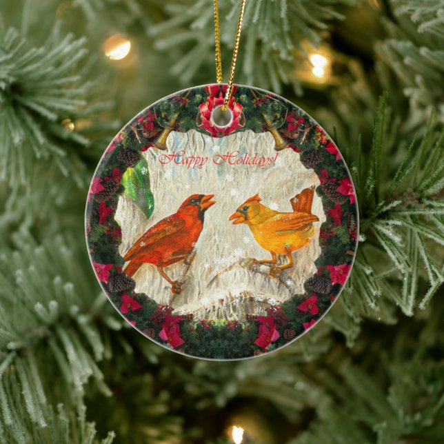 Happy Holidays Cardinal birds Ceramic Tree Decoration (Tree)