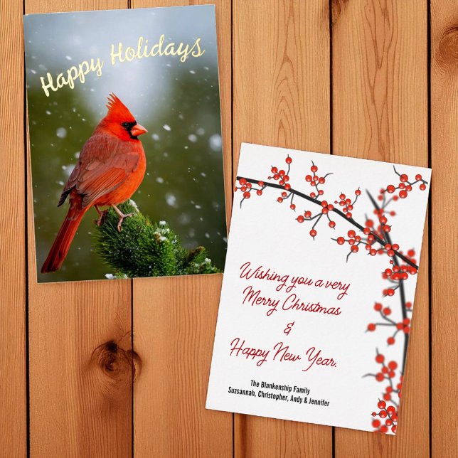 Happy Holidays Cardinal On Evergreen In Snow Foil Holiday Card (foil Christmas card template)