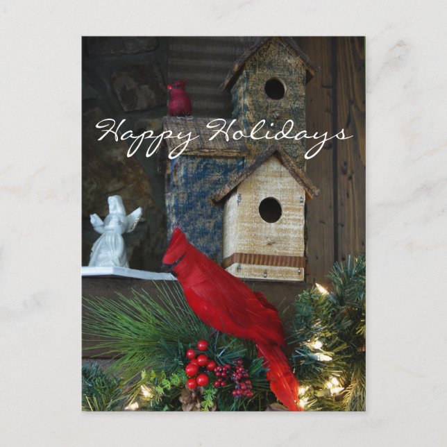 Happy Holidays Cardinal Postcard- customise Holiday Postcard (Front)