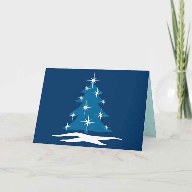 Happy Holidays Cards Classic Blue Tree Card (Front)