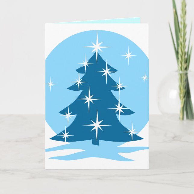 Happy Holidays Cards Classic Blue Tree Card (Front)