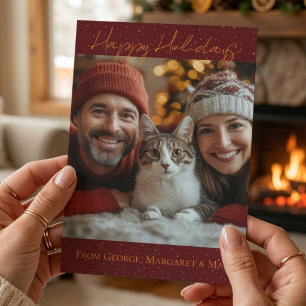 Happy Holidays Cat Mum Dad Elegant Photo Holiday Card