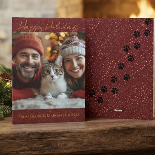 Happy Holidays Cat Mum Dad Elegant Photo Holiday Card