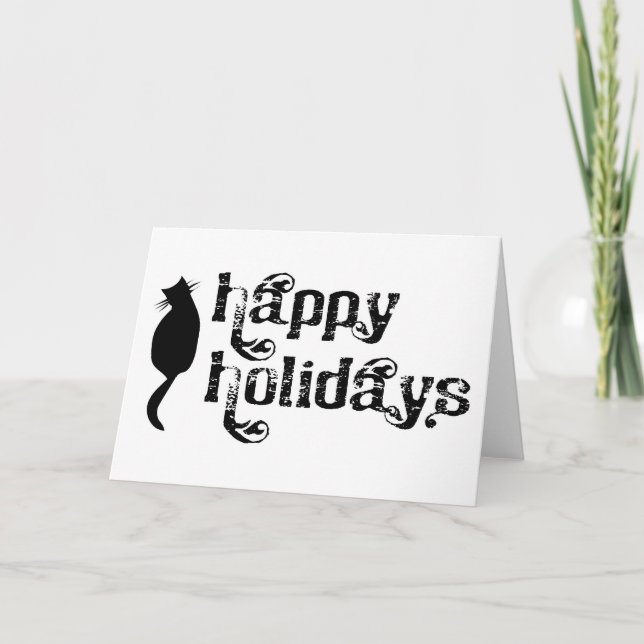 Happy Holidays Cat Silhouette Holiday Card (Front)