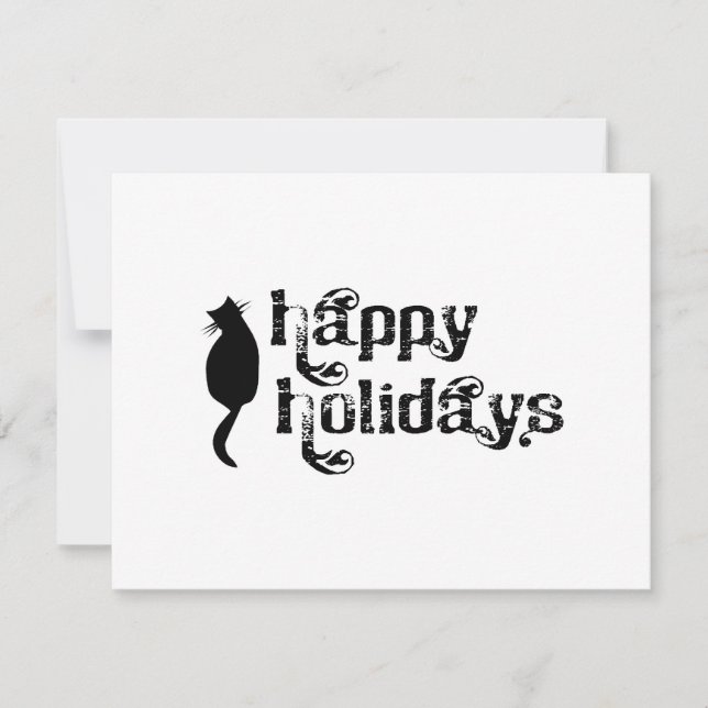 Happy Holidays Cat Silhouette Holiday Card (Front)