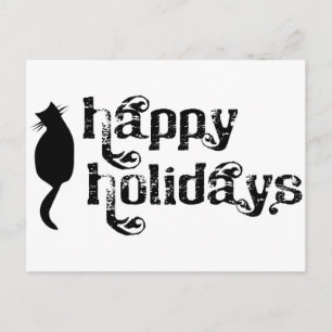 Happy Holidays Cat Silhouette Holiday Postcard