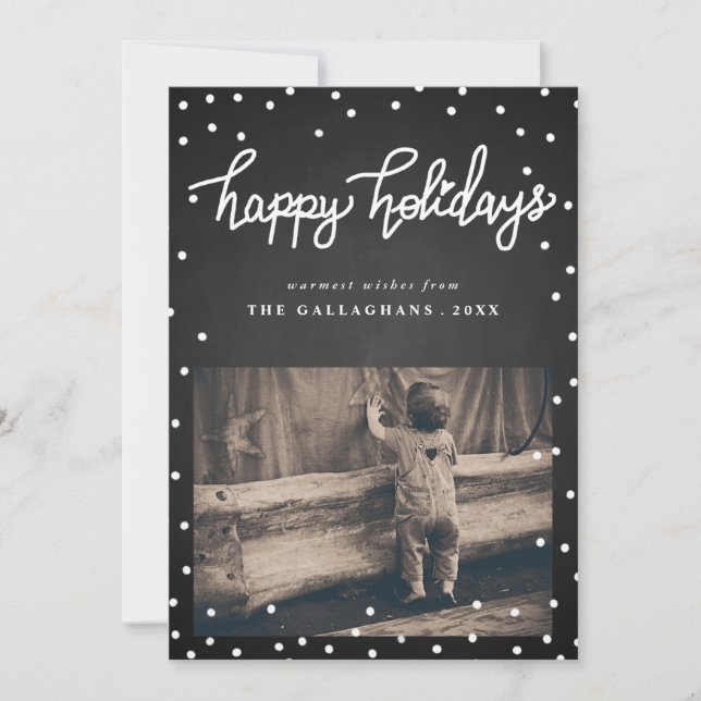 Happy Holidays Chalkboard Handwritten Photo Holiday Card (Front)