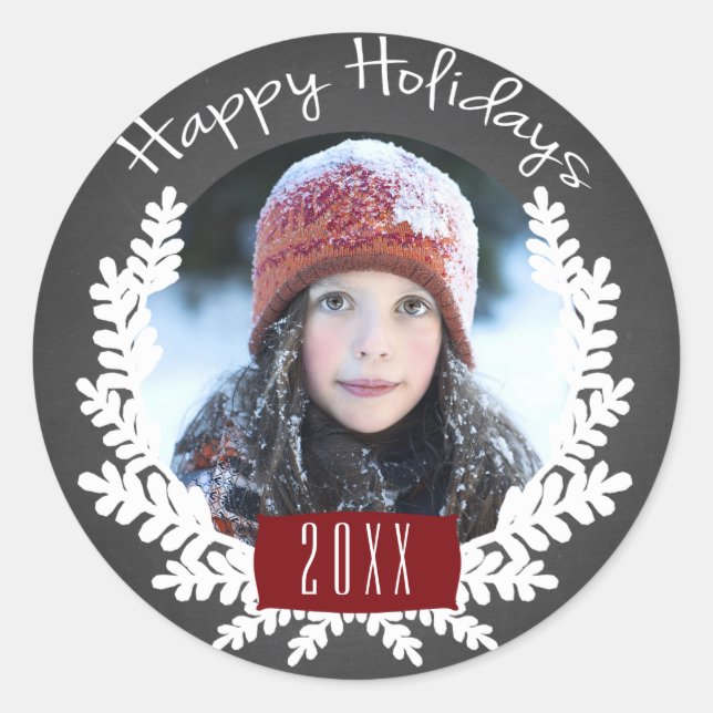 Happy Holidays Chalkboard | Holiday Photo Sticker (Front)