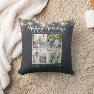 Happy Holidays Chalkboard String Lights Photo Cushion