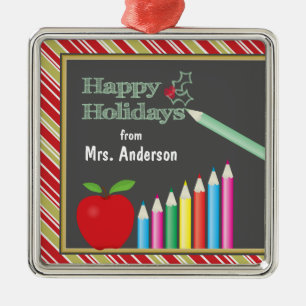 Happy Holidays Chalkboard Teacher Metal Tree Decoration