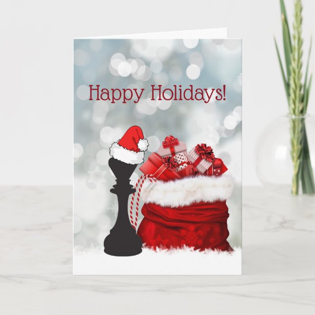 Happy Holidays Chess Winter Santa Claus Holiday Card (Front)